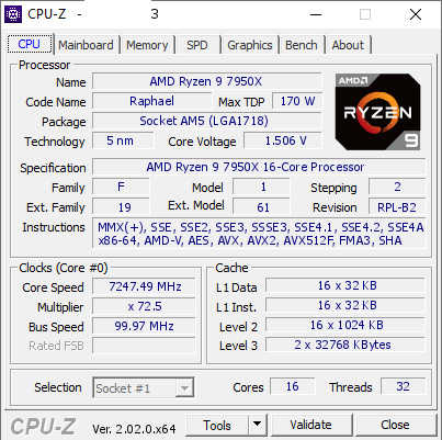 Mức xung AMD Ryzen 9 7950X đơn nhân