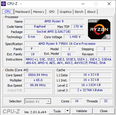Mức xung AMD Ryzen 9 7950X ở đa nhân