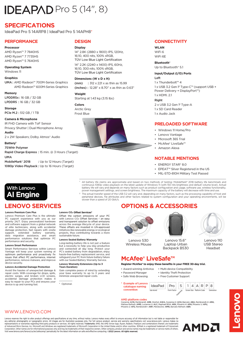 Lenovo IdeaPad Pro 5 ra mắt: AMD 7000 Series, mức giá từ 1099€