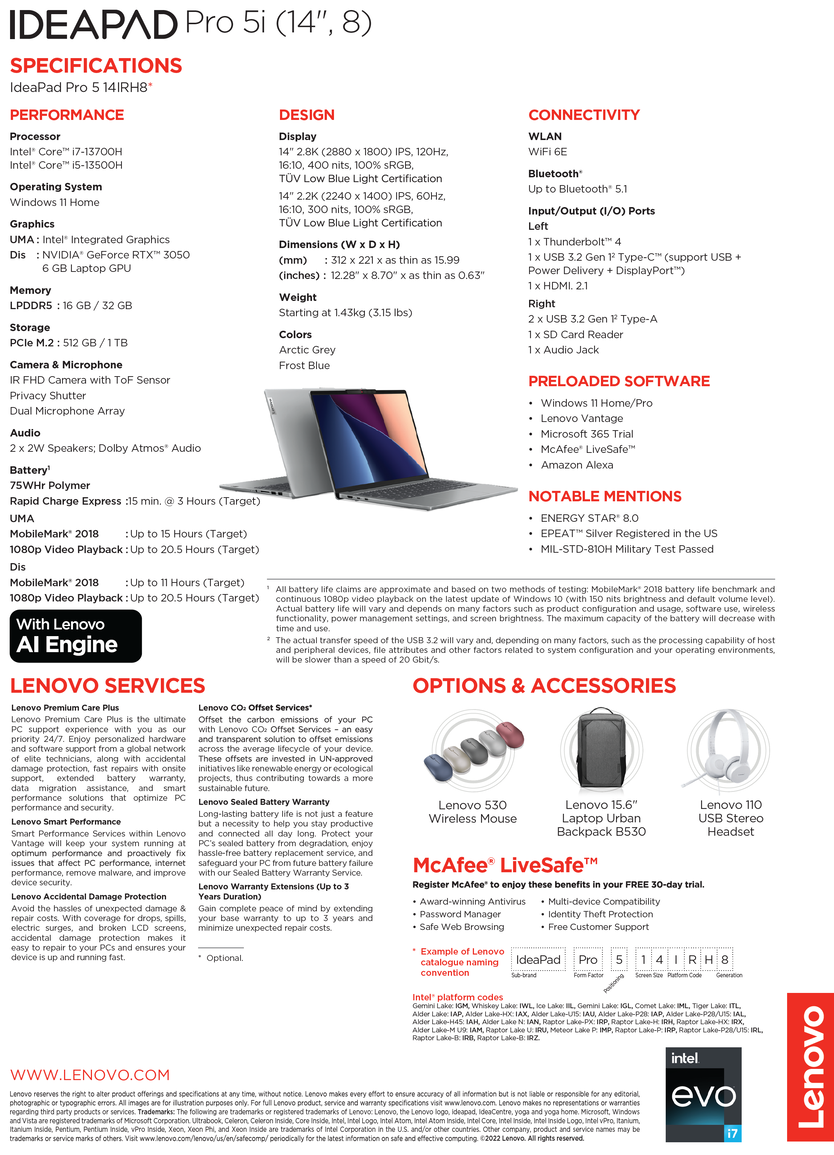 Cấu hình chi tiết trên Lenovo IdeaPad Pro 5i 14
