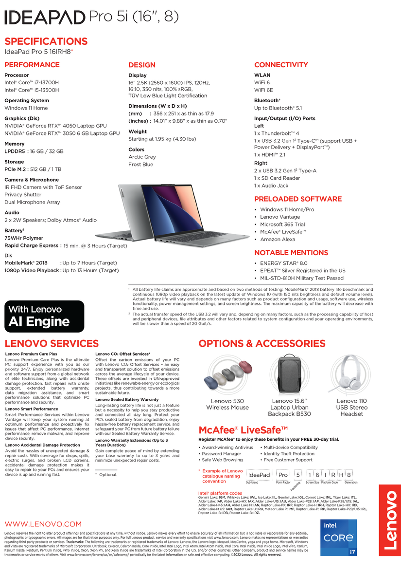 Cấu hình chi tiết trên Lenovo IdeaPad Pro 5i 16
