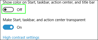 Show color on Start taskbar …