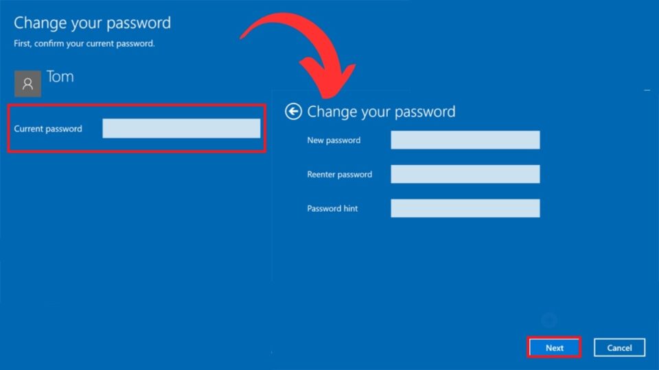 Nhập mật khẩu mới và chọn “next”