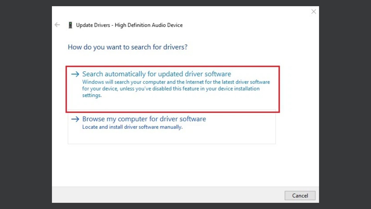 Search atuomatically for updated driver software