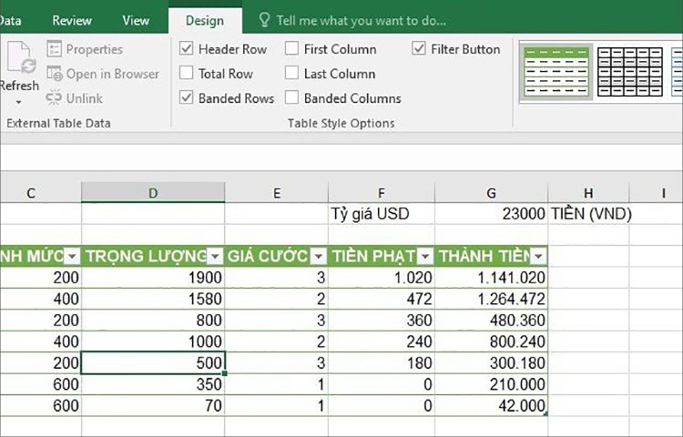 Chỉnh sửa các mục định dạng trong bảng Excel