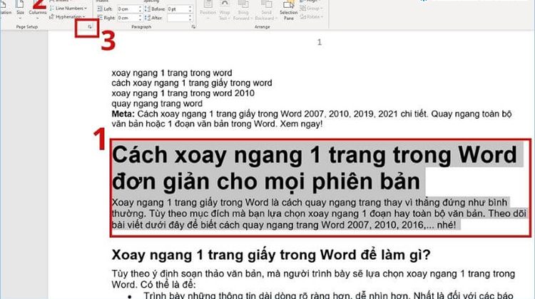 Chọn vào biểu tượng mũi tên tại tab Page Setup