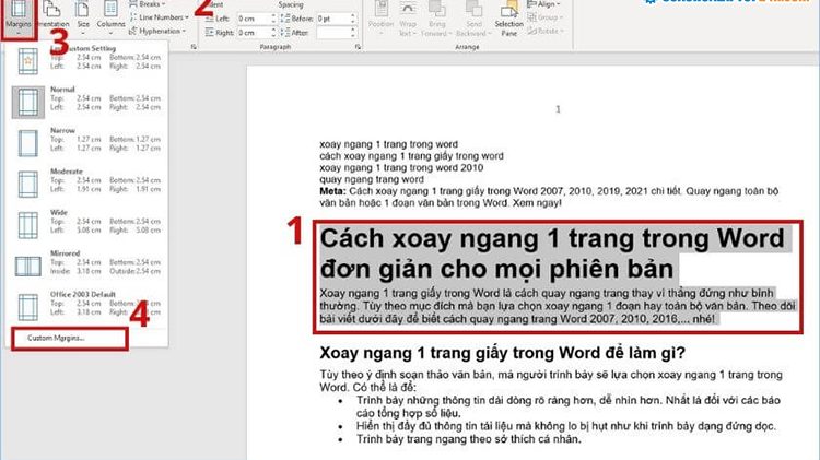 Nhấn vào Custom Margins để tiến hành cài đặt