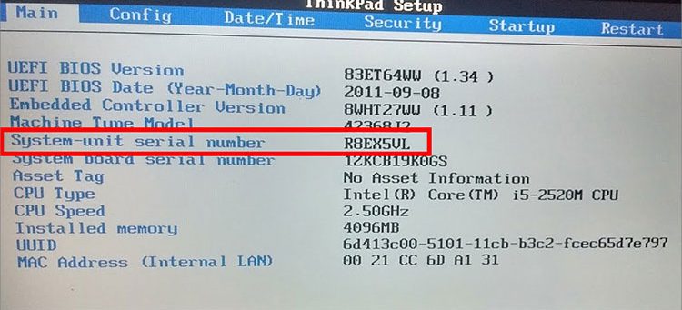 Serial Number trong BIOS