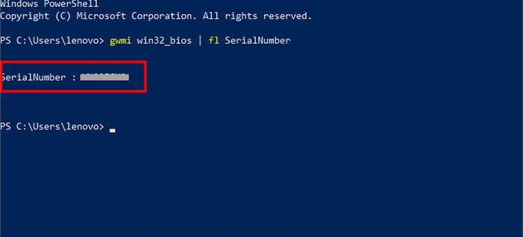Serial Number trong Windows PowerShell