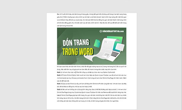 Văn bản đã tự động thu hẹp lại trong 1 trang giấy