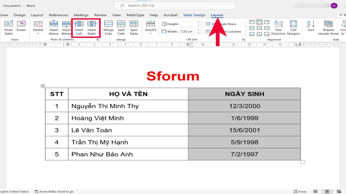 Chèn thêm dòng khi cần nhập thêm dữ liệu mới