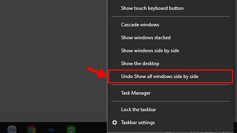 Chọn Undo Show all windows side by side