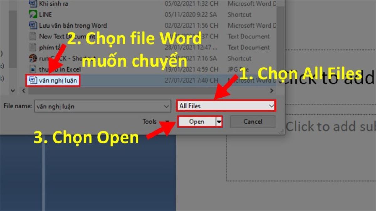 Chọn file Word muốn chuyển rồi nhấn ok