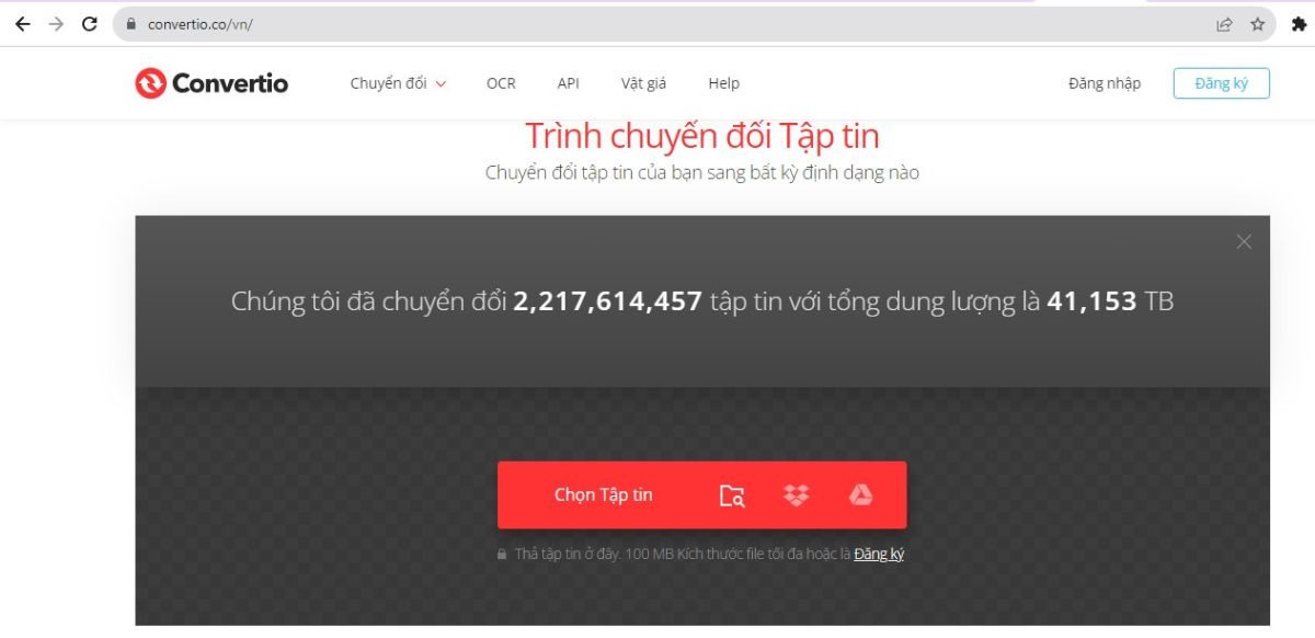 Truy cập vào website Convertio và click vào Chọn tệp