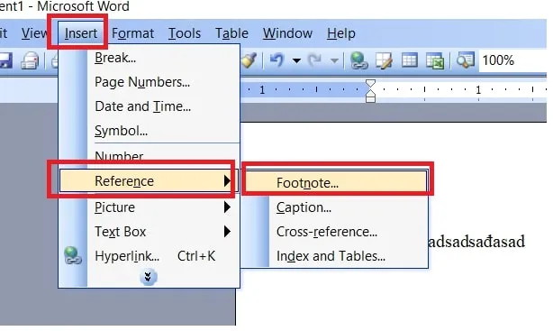 Cách tạo footnote trong word 2003