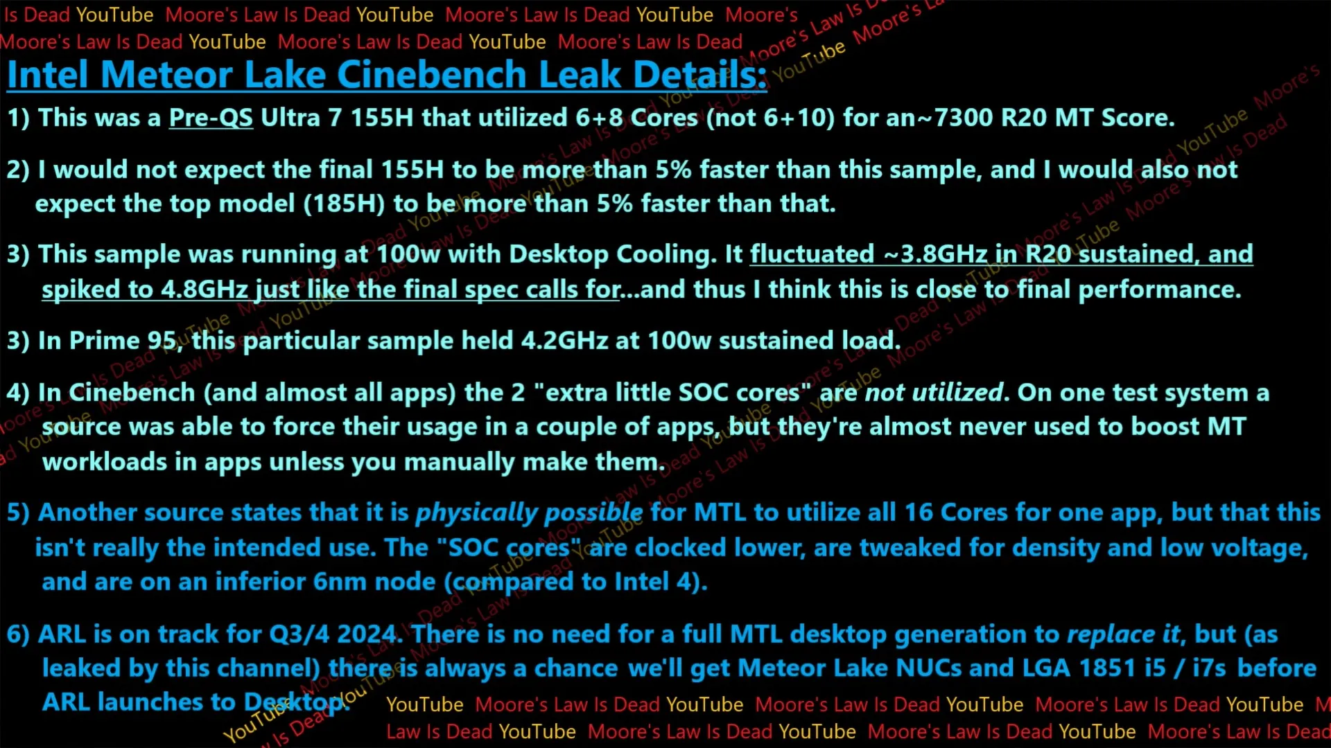 Intel Core Ultra 7 155H Cinebench R20 multi-core performance. (Source: MLID)